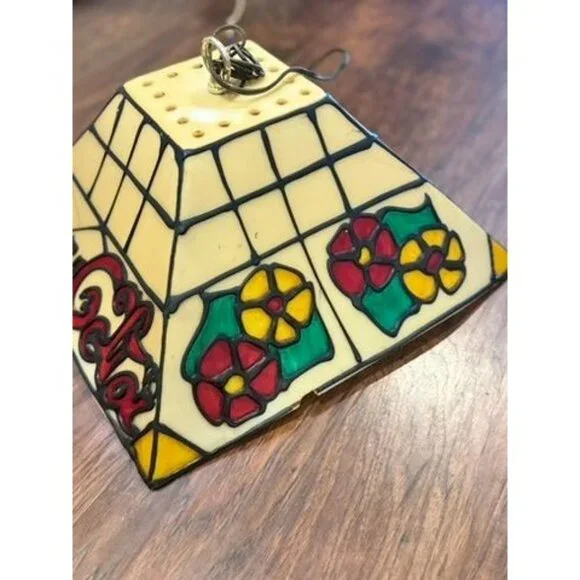 Vintage Coca-Cola Faux Stained Glass Hanging Pendant Light Shade Plastic Soda